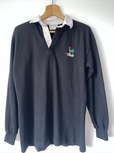 RUGBY UNION SHIRT 1980'S HALBRO Black & White Rare 42” Medium Long Sleeve Vgc - Picture 1 of 11