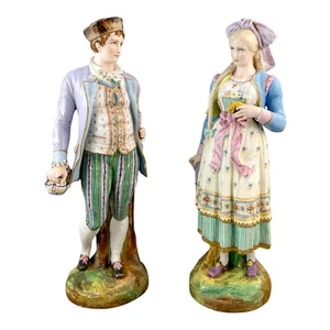 Antikes Französisches 1870er Louis-Philippe Limoges Bisque Porzellan Figurenpaar - Picture 1 of 15