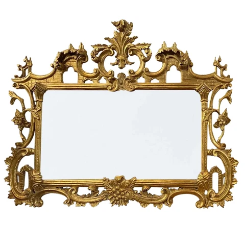 Large Antique Italian Rococo Revival Gold Leaf Pine Overmantel Mirror c. 1900 Cover