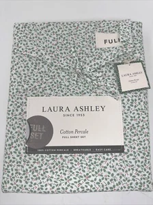 Laura Ashley Full Sheet Set Jolly Holly Green 4pc Cottage Holiday Red Farmhouse - Picture 1 of 7