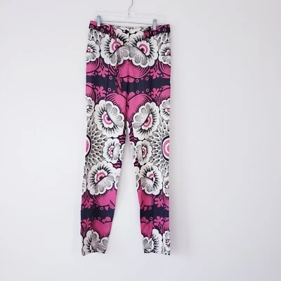 Pantalones Valentino Rosa Negro Blanco Estampado Floral Seda Pierna Recta Talla 38/2 Ojos Foto 1 de 4