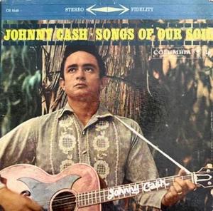 JOHNNY CASH HAND SIGNED AUTOGRAPH CARD w/ LP ALBUM "SONGS OF OUR SOIL" - Picture 1 of 3
