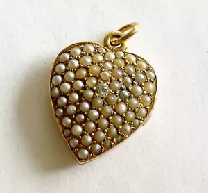 Antique Art Nouveau 14k Pave Pearl Heart Locket With Diamond - Picture 1 of 6
