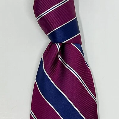 Tommy Hilfiger Para Hombre 100% Seda Rayas Borgoña/Violeta Profundo/Blanco De Colección Nuevo Con Etiquetas Foto 1 de 4