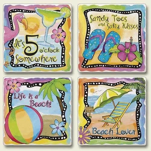 Juego de 4 posavasos cuadrados de piedra con escenas tropicales de playa paquete de 4 - 05-819 Foto 1 de 1
