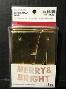 Christmas MERRY & BRIGHT Gold Mini Banner Kit Recollections 13pc New - Picture 1 of 3