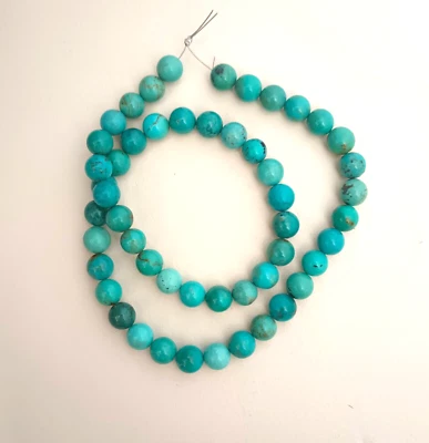 ANTIGUO STOCK, CUENTAS REDONDAS MA'ANSHAN PIEL ROJA TURQUESA 7,5-8 MM - 16" Filamento - 2345E Foto 1 de 3