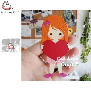 Valentine's Day Girl Holding Heart Metal Cutting Dies Scrapbook Card Craft - Picture 1 of 6