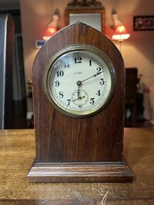6.25"x4.25"x2.75" Sessions 8 Day Beehive Mantle Clock Wood Brass & Beveled Glass - Picture 1 of 6