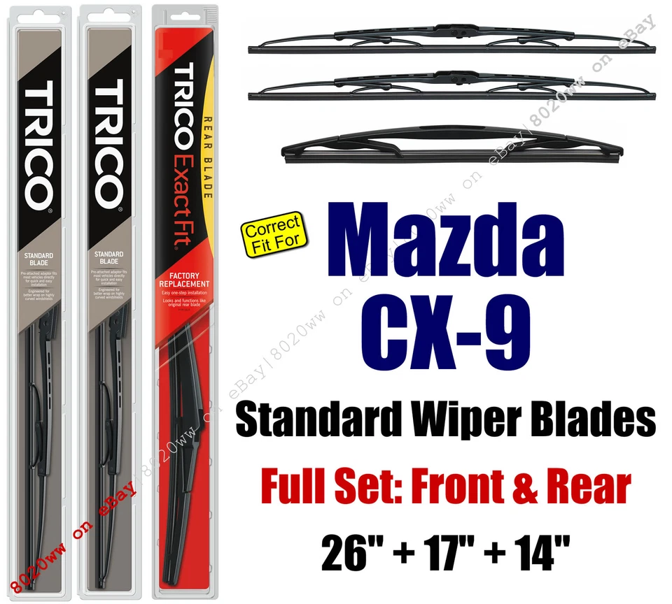 Paquete de 3 escobillas limpiaparabrisas delanteras traseras - aptas para Mazda CX-9 CX9 2007-2015 - 30260/170/14A Foto 1 de 1