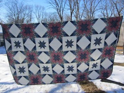 Винтажный ~ 84 «x 104» королева лоскутное одеяло/одеяло ~ страна звезда печати ~ хлопковая смесь/поли/Lt - Изображение 1 из 4