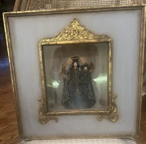 Religious Mother Mary Child Gesso Style Box Frame Art Italian Style Vtg Gilt - Picture 1 of 20
