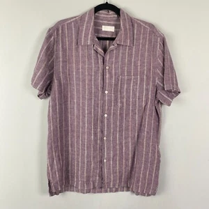 7 For All Mankind Linen Button Up Shirt Size Medium Purple Stripe Short Sleeve - Picture 1 of 10
