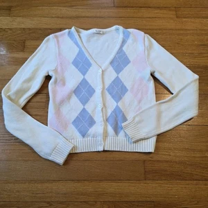 Brandy Melville John Galt Cream Pastel Argyle Savannah Cardigan One Size Preppy - Picture 1 of 7