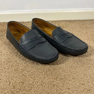 MJNY by Marc Joseph Mens Navy Blue Leather Penny Loafers Slip On Shoes size 10 - Picture 1 of 15