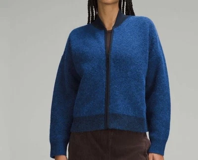 Lululemon Alpaca Wool-Blend Knit Bomber Jacket - size  L - Heathered Blazer Blue - Image 1 of 4