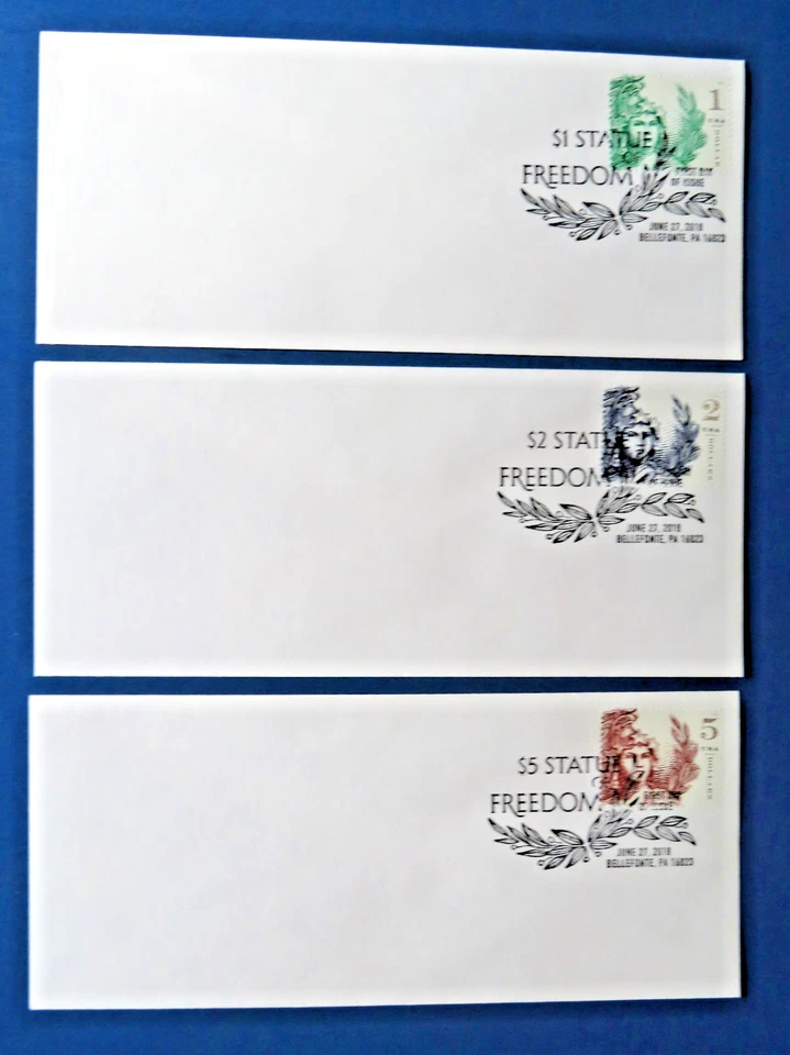 First Day Covers FDC Statue of Freedom Stamps (2018, USA, $1, $2 and $5 5295-97) - Image 1 of 4