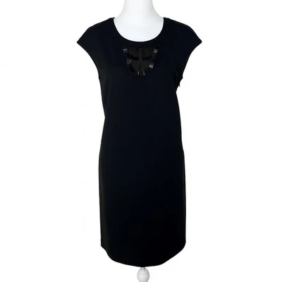 Dana Buchman черный вязаный крышка рукав бисером колена длина Shift платье Sz S - Изображение 1 из 4
