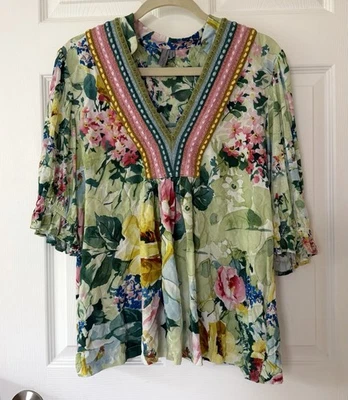 Blank London Anthropologie Top Size XL Peasant Blouse Floral Flowy Boho Rainbow - Image 1 of 4