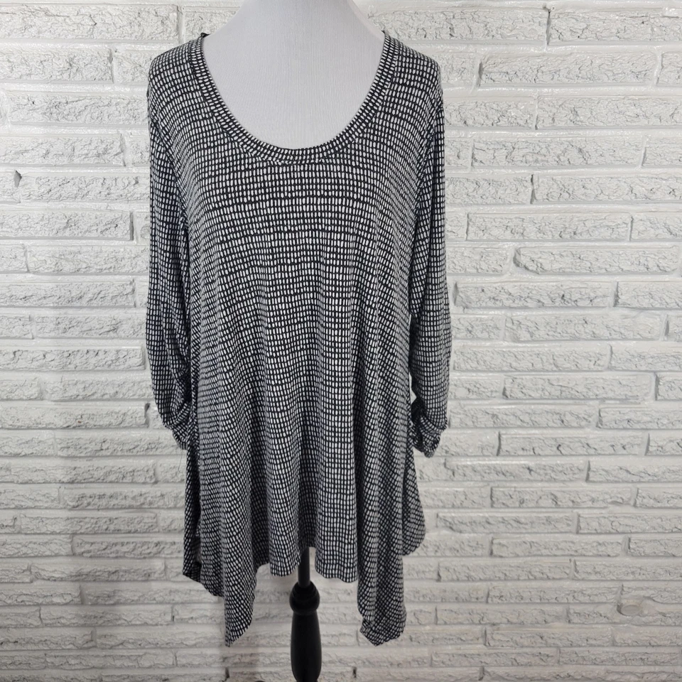 Top túnica Philosophy para mujer XXL Plus manga 3/4 negro mezcla geométrica de rayón cómodo Foto 1 de 4