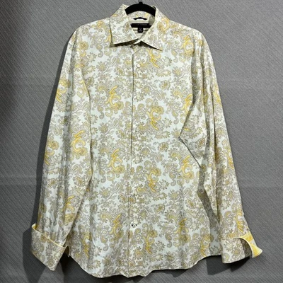 Camisa Banana Republic Para Hombre XL 17-17.5 Amarillo Estampado Paisley Puño Francés Clásica Foto 1 de 4