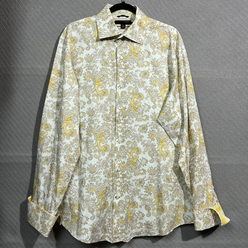 Camisa Banana Republic Para Hombre XL 17-17.5 Amarillo Estampado Paisley Puño Francés Clásica Foto 1 de 4