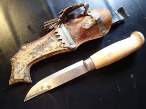 VINTAGE KNIFE AB MORAKNIVAR  with LEATHER SHEATH MADE IN SWEDEN SWEDISH - Picture 1 of 11