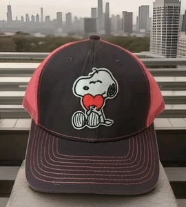 Snoopy Love Peanuts Character Hat Embroidered Adjustable Blk / Pink Truckers - Picture 1 of 4