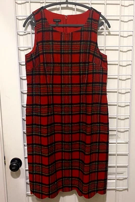 Vestido Talbots Vacaciones Brillo Cuadros Dobladillo Vieira Sin Mangas Tartán Rojo Talla 10 Foto 1 de 4