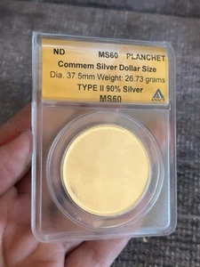 Gedenkmünze Silber Dollar Planchet ANACS MS 60 Typ 2 zertifiziert - Bild 1 von 3