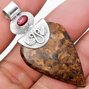 Natürlicher Bronzit & Granat 925 Sterling Silber Anhänger Schmuck P-1545 - Bild 1 von 5