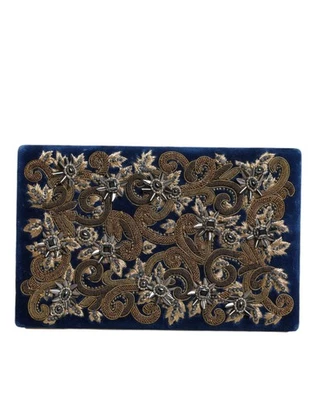 Dolce & Gabbana Blue Velvet Gold Frame Clutch Evening Party Purse Women's Bag - Image 1 of 4