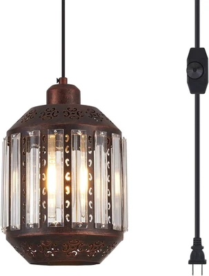 Boho Hanging Dimmable Lamp Plug in Black,Hanging Lights Plug in Swag Lamp16.4 FT - Image 1 of 4