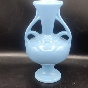 Vintage Blue art deco Pottery Vase With Ornate Handles 10 ” Tall - Picture 1 of 8