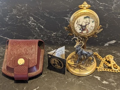 *Working* Franklin Mint National Fish & Wildlife Deer Quartz Pocket Watch &Stand - Image 1 of 4