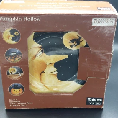 樱花 PUMPKIN HOLLOW 8 英寸盘子 David Carter Brown 2001 年,2只猫头鹰,无农场,盒装 — 第 1/3 张图片