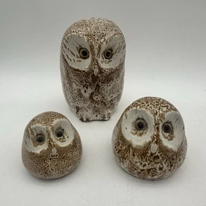 Vintage Pigeon Forge Potter Owls Signed Set (3) Mid Century Modern Tennessee - Picture 1 of 10