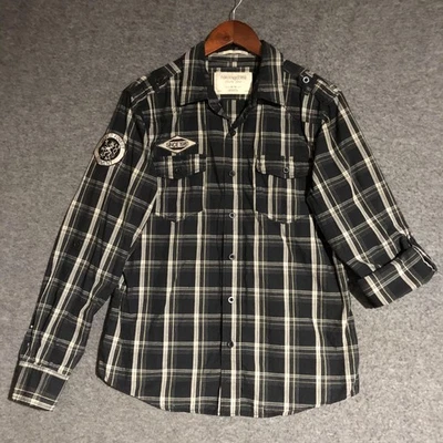 Camisa Heritage 1981 para hombre M negra a cuadros manga larga parches abotonados núcleo de cabina Foto 1 de 4