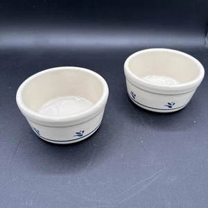 Vtg. Set Of 2 Roseville, Ohio Pottery Co. Oven Proof 5” Bowls With Blue Floral - Picture 1 of 11