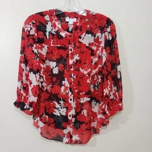 Charter Club 100% silk semi-sheer floral print button up top woman's size 4 - Picture 1 of 9
