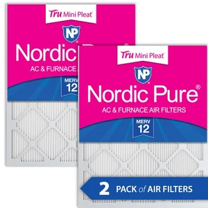 16x30x1 (15_3/4x29_11/16) Nordic Pure Tru Mini Pleat MERV 12 Air Filters 2 Pack - Picture 1 of 7