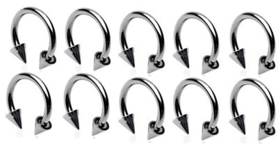 10 Pc 18G 5/16" Surgical Steel Spikes Circular Bar Horseshoe Lip Septum Piercing - Image 1 of 2