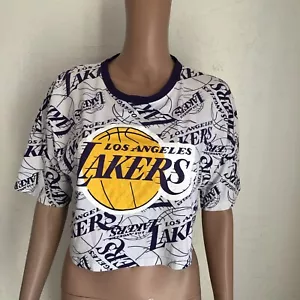 Primary Women’s Size XS NBA Los Angeles LAKERS Graphic Print Cropped T-Shirt Top - Picture 1 of 16