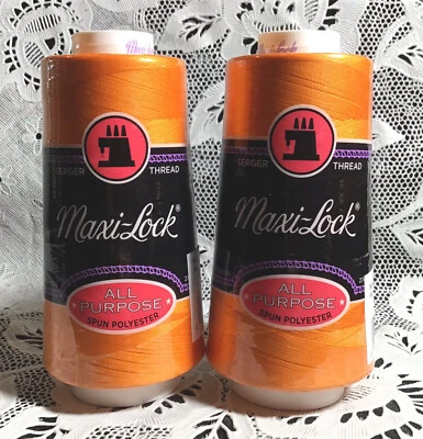 NEW 2 Orange maxilock 3000Yd spools 100% polyester overlock sewing thread TEX 27 - Image 1 of 3