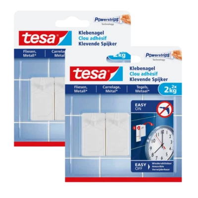 2 x Tesa Klebenagel Klebehaken Universal für Fliesen & Metall bis 2kg 77762 - Bild 1 von 4