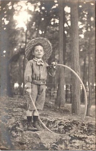 SWEET LITTLE BOY AND HIS HOOP TOY : FASHION : RPPC - Picture 1 of 3