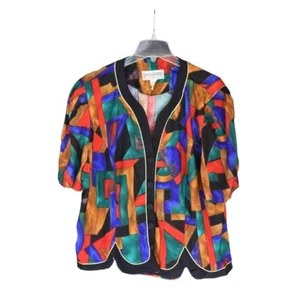 Vintage 80's Jessica Howard Woman Black Red Blue Green Geometric Top 22 - Picture 1 of 4