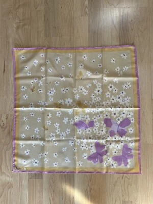 "Bufanda vintage Vera Neumann flor mariposa años 60 beige púrpura dorado floral 22""" Foto 1 de 3