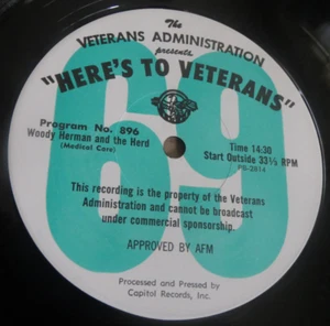 33RPM Here's to Veterans 69 Woody Herman / Vardi, 15 min radio programs sharp EX - Picture 1 of 3