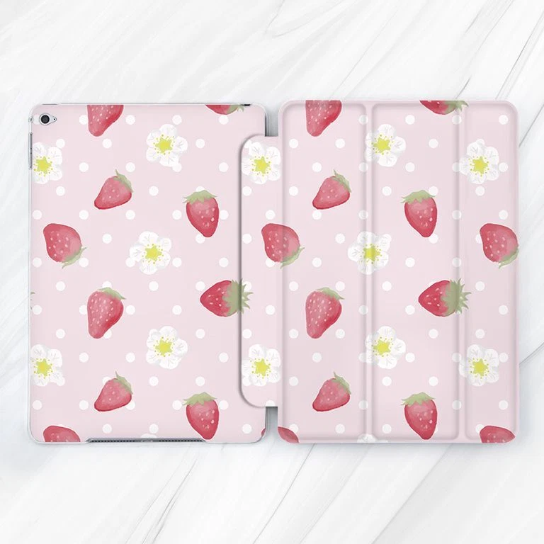 Cute Pink Strawberry Summer Case For iPad 10.2 Air 3 4 5 Pro 9.7 11 12.9 Mini - Image 1 of 4